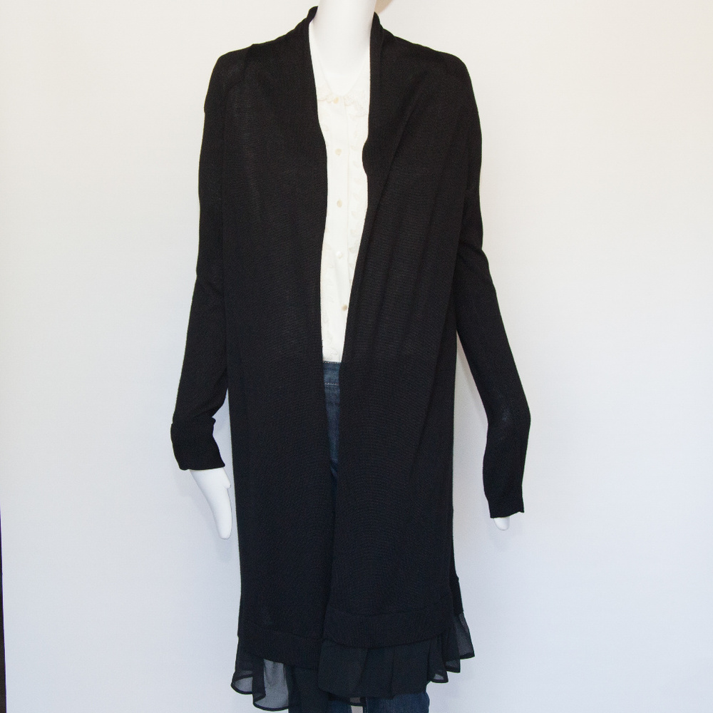 5/48 Ruffle Trim Black Sweater Coat
